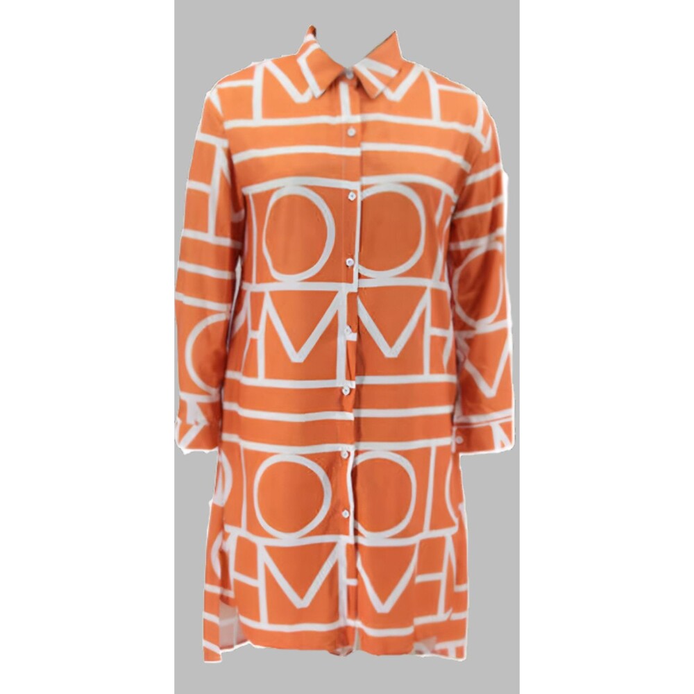 Orange and White Button Down Assymetrical Midi Shirt Dress - size M
